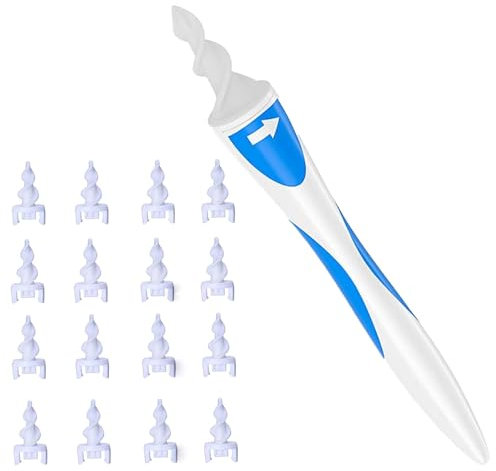 Ear Wax Removal Kit – Smart Q-Grip Spiral Ear Cleaner with 16 Washable Tips, Safe and Soft for Kids & Adults