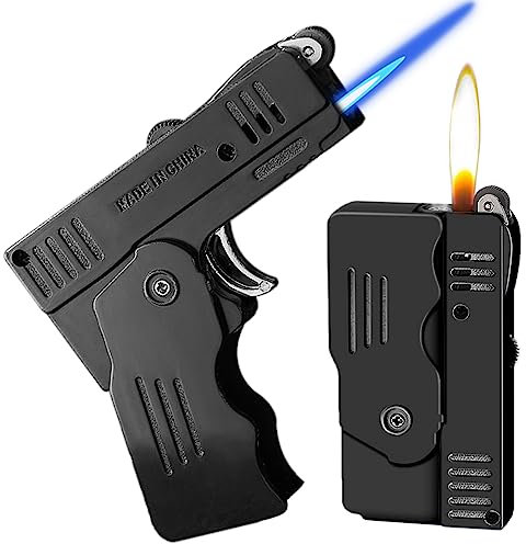 Jet Lighter with Lock Function - Cool Windproof Adjustable Jet & Soft Flame, Refillable Butane Lighter for Candle, BBQ, Kitchen, Camping (Without Butane) -Black