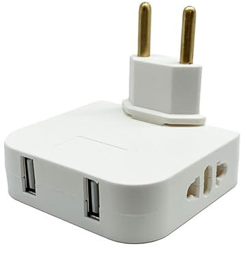 SHUBEIEUMI Presa Multipla Salvaspazio con Testina Girevole a 180°, con 4 Prese, Presa Piatta Salvaspazio, 2 Adattatore da Europeo ad Americano e 2 Prese Usb