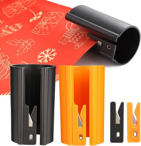 Wrapping Paper Cutter Gift Wrap Roll Replaceable Blade Cutter Tool, Little Sliding Cutter Tube, Rolled Cutting Device for Christmas, Halloween, Birthday, Crafting Wrapping Paper (2 PCS)
