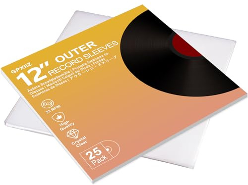 GPXIIZ Vinylfodral Yttre 12 Tum, 25x Kristallklara LP Vinyl Skivfodral | 3 Mil Tjock Högdensitets polypropylen, Plast skyddande Record Sleeves Passar för 12 singel- och dubbel LP-skivor, Syrafri