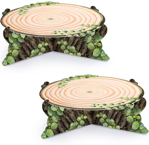 Zopeal 2 Pcs Wooden Cupcake Stand Decoration Woodland Cupcake Stand Western Cake Stand Rustic Camping Cake Holder for Woodland Baby Shower Decoration Forest Safari Birthday Party Supplies (Green Leaf)