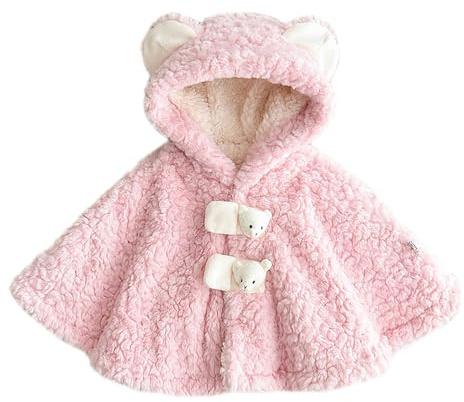 Nemopter söt baby pojkar flickor huva cape ull mjuk poncho cape vindtät vinter höst utomhus kläder varm halsduk för barn 0–3 år, Rosa björn, 1-3 Jahre