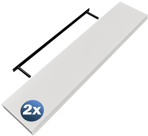 Casaria® 2X Wandregal Holz Weiß Regal mit Halterung 15kg Tragkraft Hängeregal Küche Wohnzimmer Flur Wand Schweberegal Bücherregal Regalbrett Schwebend Matt 110cm