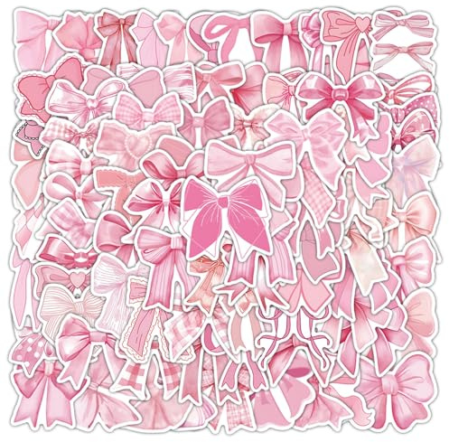 103 Pcs Pink Bow Stickers for Water Bottles Cute Patterns Self-Adhesive Dampproof Vintage Aesthetic Stickers Laptop Phone Journal,Bow Knot Decal Decor Stickers Gifts for Kids Girls Women