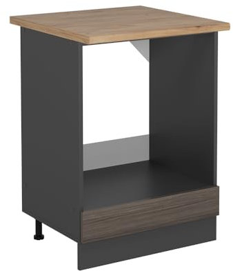 Vicco Herdumbauschrank R-Line, Herdschrank, Edelgrau, 60 cm, AP Eiche