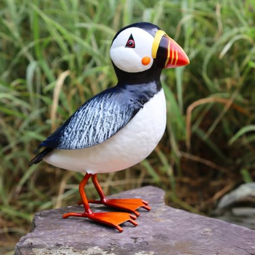 Betley Butterfly Metal Puffin Garden Sculpture, 22cm x 18.5cm Black and White, Outdoor Bird Ornament Decor, Handmade Bird Statue Decoration