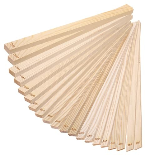 sourcing map 20Pcs Pottery Teaching Rolling Mud Stick Guides, 13 x 0.8 Wood Clay Roller 3 4 5 6 7 8 9 10 11 12mm Thick Ceramic Tools Strips Rolling Guides for Clay Thickness