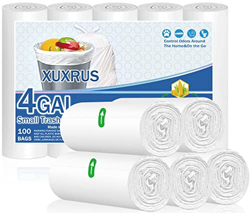 XUXRUS 100 Pezzi Sacchetti Immondizia 15 Litri, 50×55cm, Sacchetti Spazzatura Piccoli, Sacchi Rifiuti, Bianco, Antistrappo, Resistenti, Alta Qualità per Bagno, Cucina, Soggiorno
