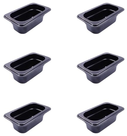 AcMax 6 Stück GN 1/9 Gastronormbehälter GN-Behälter 0,6 Liter, Tiefe 65mm Kunststoff schwarz