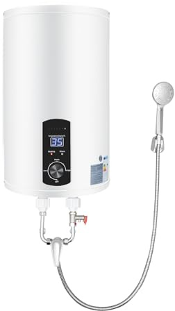 HOARLICN Chauffe-eau instantané - 220 V - 2000 W - 34 x 71 cm - En acier inoxydable - Avec robinet, douchette à main - Pour cuisines, toilettes, salons de coiffure (30 l, blanc)