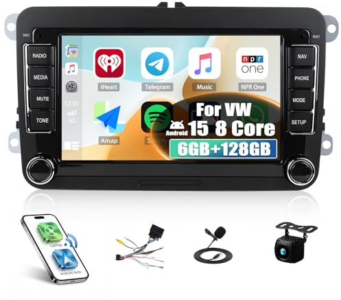 Android 15, 6G+128G 8Core GOHHDL Autoradio 2Din Navi für VW Golf 5 6 Polo Touran, 7 Zoll Auto Bildschirm Touch Radio mit GPS Navi WiFi Bluetooth FM/RDS Radio EQ SWC Rückfahrkamera&MIC