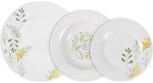 La Mediterránea Vajilla Completa 18 Piezas de Vidrio Templado - 6 Platos Llanos, Hondos y de Postre, Colección Reims