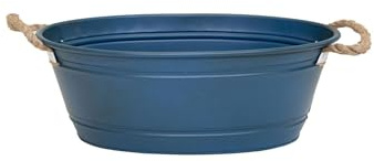 colourliving Pflanztopf Beat oval aus Metall mit Kordelgriffen | Dekorativer Blumentopf, Übertopf, Pflanzwanne | robust & vielseitig in 4 modernen Farben und verschiedenen Größen (Blau, M 43x30x22cm)