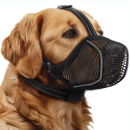 Maulkorb für Hunde, Weicher Netzmaulkorb für kleine, mittelgroße und große Hunde, verstellbare Welpenmaulkörbe zum Auffangen von Beißen, Lecken und Kauen, ermöglicht Hecheln und Trinken (M)