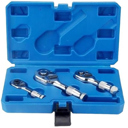 JVNALwnkv Clé à molette en acier inoxydable, clés à molette, 3 pièces, clé à cliquet à douille, clé à cliquet à dégagement rapide, mini-cliquet