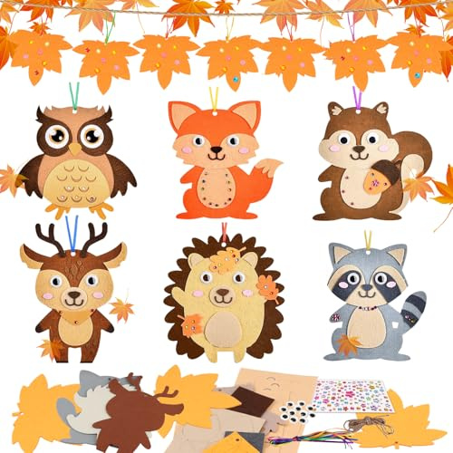 Huanmin 13 Herbst Tier Bastelsets für Kinder, Herbst Kreativset Herbst Bastelset, Filz Bastelset Herbst DIY Herbst Geschenk Herbstblatt mit Lgel Eule Fuchs Eichhörnchen, Herbstdeko Bastelhandwerk