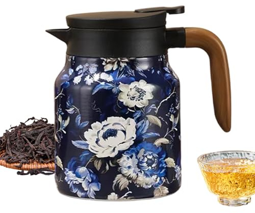 Stainless Steel Teapot - Vintage Floral Design with Ergonomic Handle | Large Capacity for Tea Leaves and Water Storage, for Home, Kitchen, Hotel, Camping, Events, Birthdays and