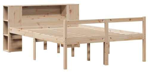 vidaXL Massivholzbett, Bett Kopfteil mit Bücherregal ohne Matratze, Bettgestell mit Lattenrost, Holzbett Doppelbett für Schlafzimmer, 120x200cm Kiefer