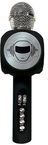 Lexibook Microphone sans Fil avec Enceinte et lumières, Bluetooth®, Fonction Changement de Voix, Effets Lumineux, Port Micro SD, USB, Noir/Argent, MIC260LXB