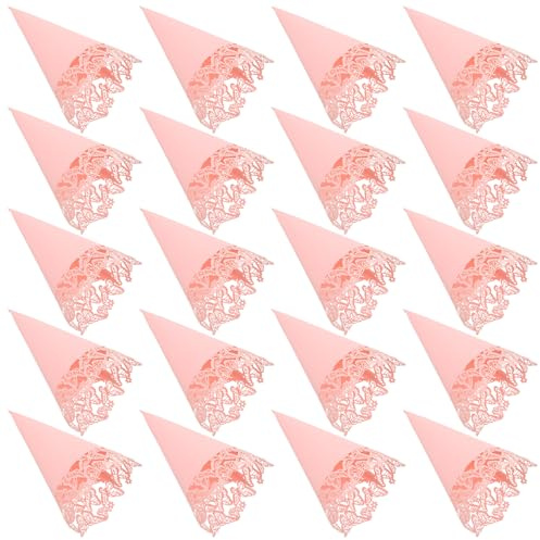WEKAMOS Konfetti Tüten für Hochzeit 20 Stück Rosa Papierblumen Tüten mit Schmetterlings Spitze Blütenblatt Halter für Trauung und Tischdekoration