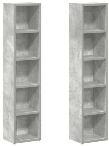 Gecheer Scaffali CD 2 pezzi, grigio cemento, 21x16x93.5 cm, legno multistrato, per sala