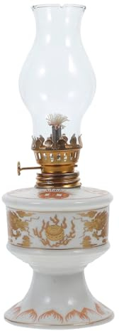 Ipetboom Dekorative Petroleumlampe Vintage Antike Öllampe mit Keramikgehäuse Kleine Sturmlaterne für Innenräume und Camping für Einweihungsfeiern und Haushalt