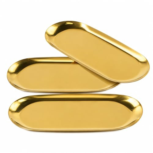 3 Pcs Gold Decorative Trays Trinket Tray Jewellery Dish 23Cm x 9.2Cm