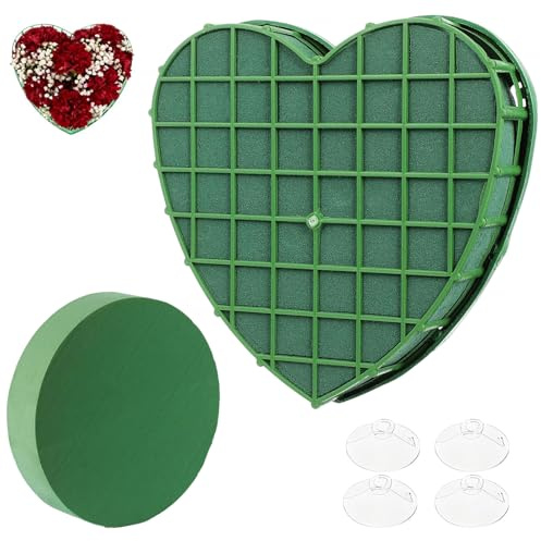 GWEOR Espuma para Flores Corazón con Rejilla y Redonda, Espuma Verde para Flores, Decoración Floral Coche de Boda y Petición de Mano