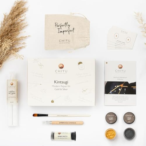 CHIYU Kintsugi Reparatur Set: Modern Repair Kit - Gold & Silber - Goldkleber - Lebensmittelecht - Spülmaschinenfest - Das vollständigste und haltbarste Set
