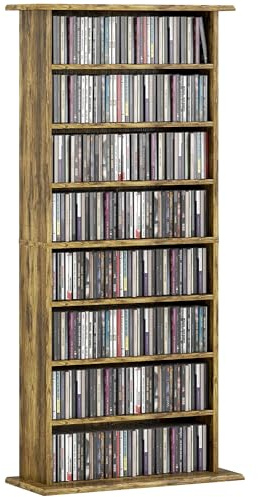 HOMCOM 360 CD/185 DVD Regal mit 6 verstellbaren Böden, Rustikales Braun