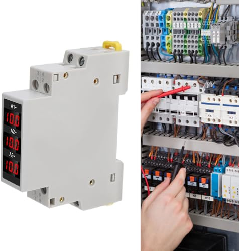 Eminchu Display LCD Digitale Amperometro su Guida DIN Trifase AC 80-500V 1-100A con Display di Tendenza per Dispositivi di Controllo Elettrici Industriali