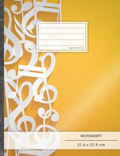 Notenheft: DIN A4 • 48 Seiten, 24 Blatt, 12 Systeme, „Musicnotes“ • Original #GoodMemos Schulheft • Mit Inhaltsverzeichnis und Seitenzahlen, Noten-Lineatur 14