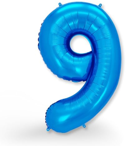 FUNXGO Folien-Ballon 9, Helium-Ballon, Luftballon-Zahl, nachfüllbare Riesen-Ballonzahl, Party-Deko zum 9. Geburtstag, Jubiläum, Hochzeit, blau