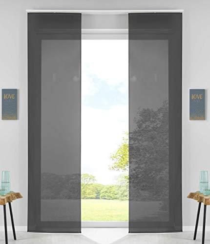 2er Set Schiebegardinen Flächenvorhänge Vorhang Gardine Schiebe HxB 245x60 cm Schwarz Komplett mit Paneelwagen Beschwerungsstange, 85589N2