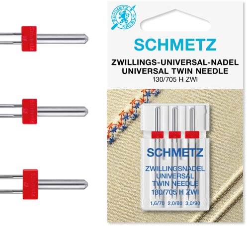 SCHMETZ | 3 Agujas para máquinas de coser | Gemela Universal | 130/705 H ZWI SORT. THS | Grosor 1.6/70, 2.0/80 / 3.0/90