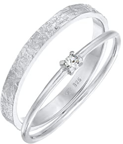 Elli Ring Damen Stapel 2er Set Solitär mit Glaskristall in 925 Sterling Silber