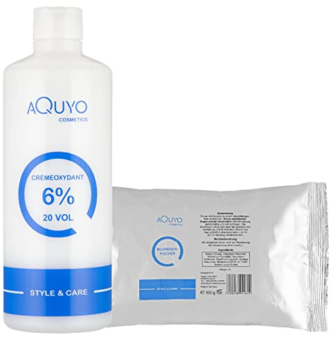 Style & Care Blondierpulver 500g + Creme Oxydant Entwickler 6% (500ml) zum blondieren oder aufhellen der Haare | Set Blondierungspulver und Wasserstoffperoxid H2O2