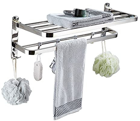 Etagère de Salle de Bain Tablette de salle de bain de douche 304 en acier inoxydable, étagères murales murales avec barre de serviette, étagères flottantes for mur Accessoires de Salle de Bain