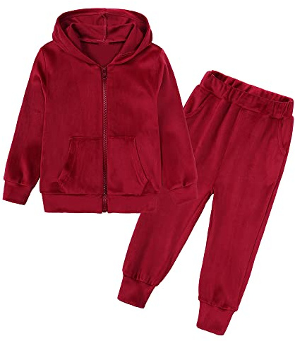 MYGBCPJS Boys Girls 2 Pcs Velour Zipper Tracksuit Sweatsuit Kids Long Sleeve Pullover Hoodie + Elastic Waist Sweatpants Set