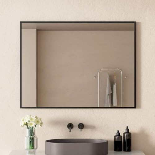 WDWRITTI Wandspiegel Schwarz 40x60 cm Spiegel Rechteckiger Kosmetikspiegel für Badezimmer Schlafzimmer horizontaler und vertikaler Einbau