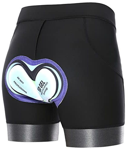Agolu Radunterhose Damen Gepolstert Gel 5D Atmungsaktiv Fahrradunterhose Gepolstert Stoßfest Fahrradhose Fahrradbekleidung Radlerhose Gepolstert, Schwarz M