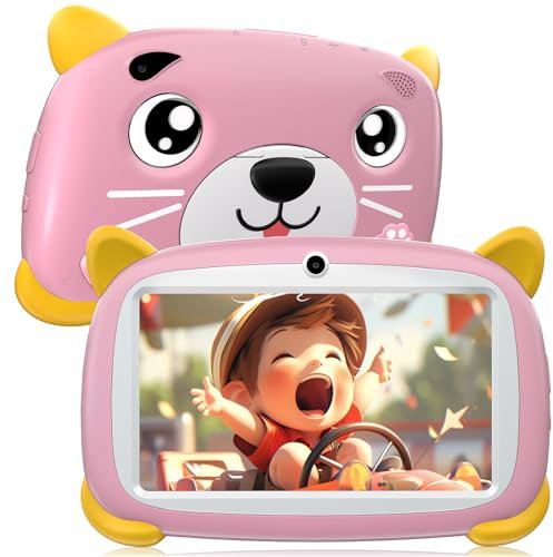 DOOGEE U7 Tablet para Niños, 7 Pulgadas Android, 4GB+32GB(TF 1TB) con Control Parental, Google GMS Educativa, 3400mAh, BT4.0, 2.4GWi-Fi, Funda de EVA-Rosa