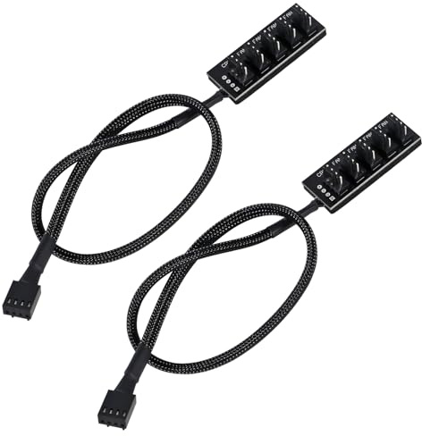 AITRIP 2er-Pack PWM-Lüfter-Hub, 4-Pin-PWM-PC-Lüfter-Hub-Netzteilkabel, 1- bis 5-Wege-Splitter für 12-V-Desktop-Computer-Kühlerlüfter.