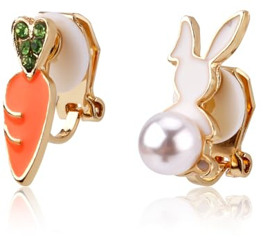 Oster Ohrclips, Süße Häschen Ohrclips Schmuckgeschenk mit Ostermotiv Frühlingsfest Kaninchen Karotten Ohrclip für Frauen Osterschmuck Geschenk