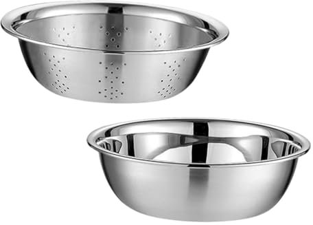 VINTORKY Bacinella Scolapasta in Acciaio 28 Cm Set Doppio Scolapiatti Drenante Multifunzione Per Lavaggio Verdure e Frutta in Cucina