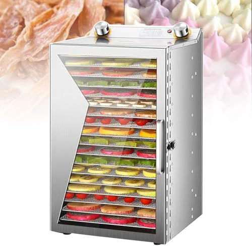 Deshidratador de alimentos con 18 bandejas de acero inoxidable, secador deshidratado comercial para frutas, carne, hierbas, cecina y bocadillos, temporizador de 12 horas y control de temperatura