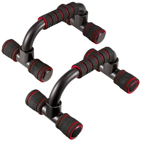 JF HOME BLISS Push Up Bars for Men & Women Non-Slip Foam Grip Handles H-Shaped Sturdy Design for Home Gym Workout Strength Training Equipment for Chest Arms & Shoulder Exercise (Red-Black)