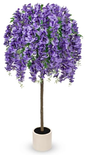 Oairse 120 cm Kunstpflanze Groß Wisteria Blauregen Kunstpflanze Kunstbaum mit Blüten, Zimmerpflanze Künstlich Dekopflanze für Innen und Draußen, Schlafzimmer Büro Garten Dekoration