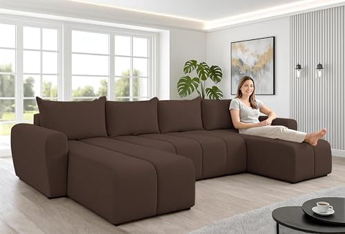 AXLIVING Canapé d'angle Grand Ferrande 317 cm - Canapé Marron avec Fonction Couchage & Structure
